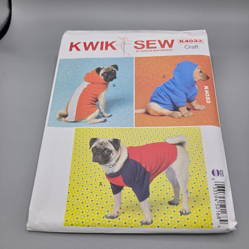 Kwik Sew K4033 Dog Coats Sewing Pattern XS-XL Raglan Hoodie Kerstin Martensson